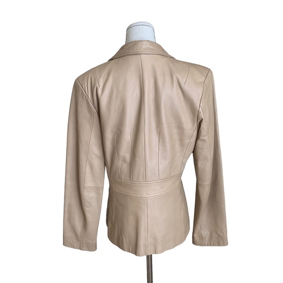 Vintage 90s Y2k The Limited Beige Leather Blazer Jacket - Picture 5 of 13